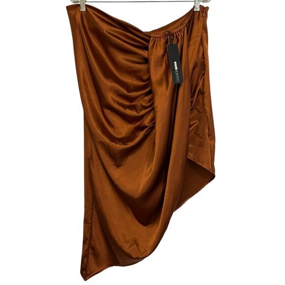 NWT Fashion Nova Valencia Wrap Satin Midi Skirt Bronze High Waist Plus Size 2X - Picture 5 of 12